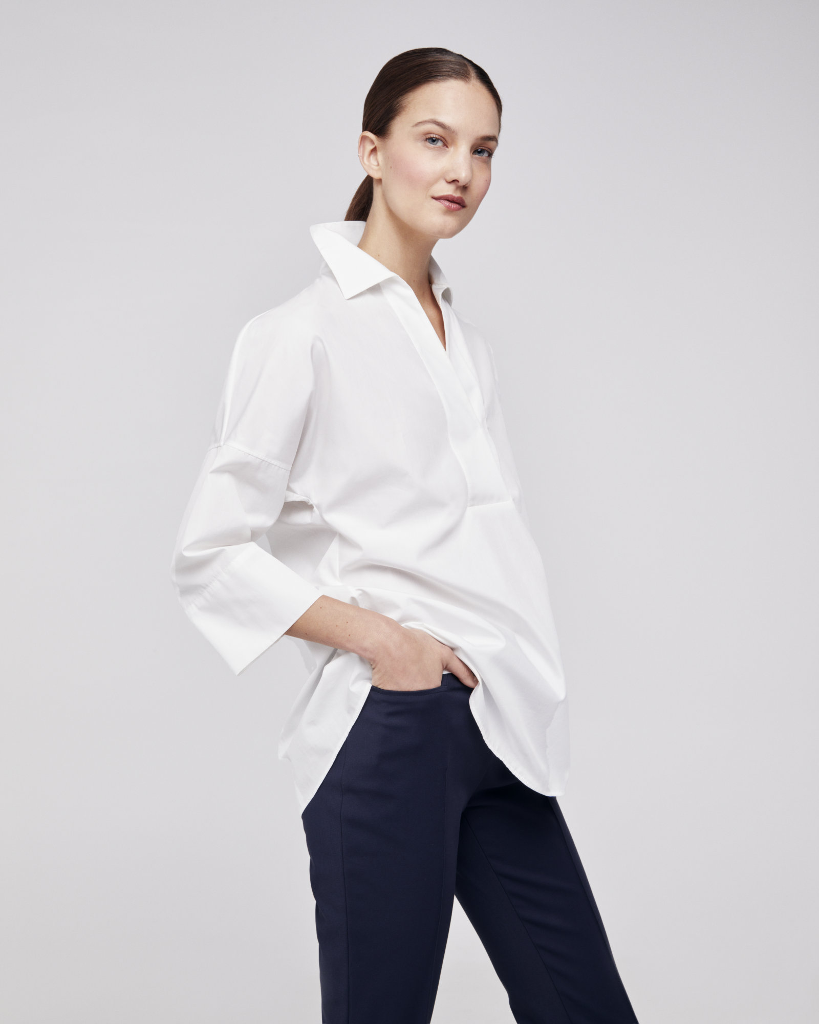 Designer Oversized Shirt with Kimono Sleeves - white 