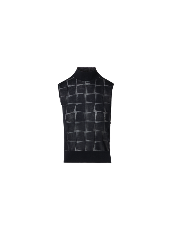 Designer Sleeveless Trapezoid Jacquard Knit Top - black