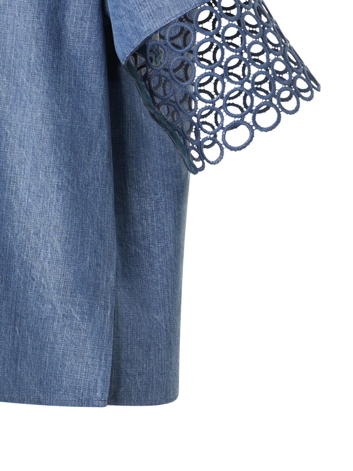 Designer Denim Blouse with Eyelet Guipure - blue