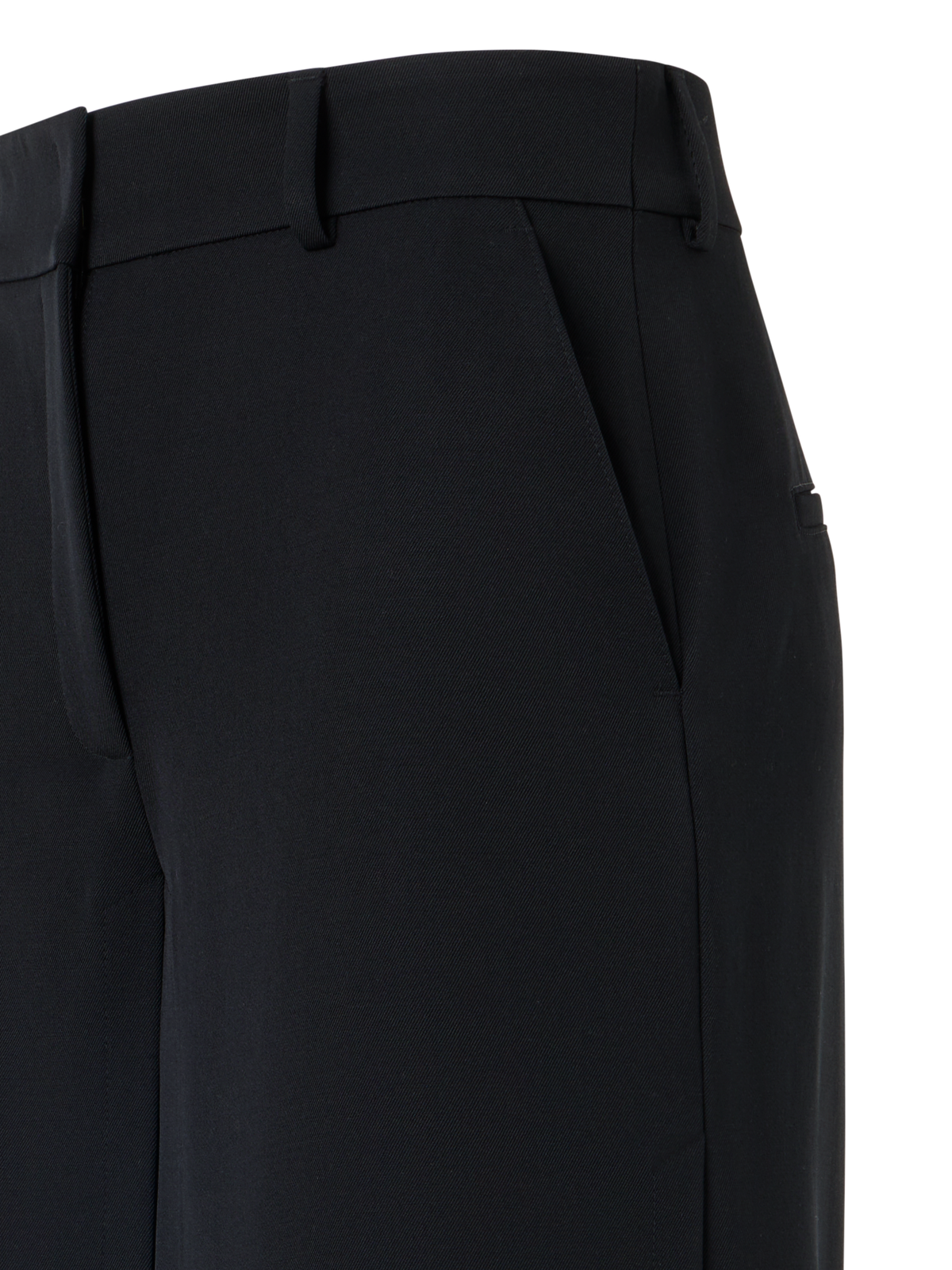 Designer Wide Wool Gabardine Pants with Front Overlayer - black
