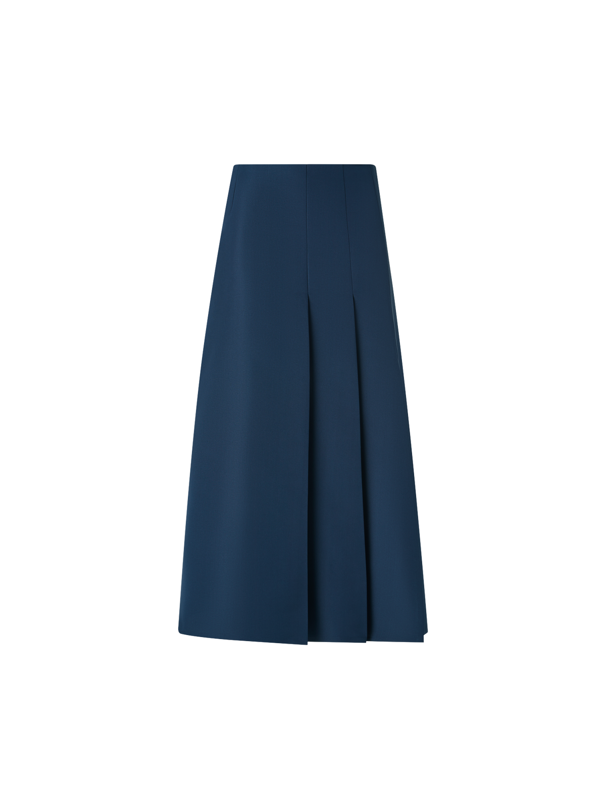 Designer Half-Pleated Ottoman Silk Midi Skirt - neutral - navy - blue
