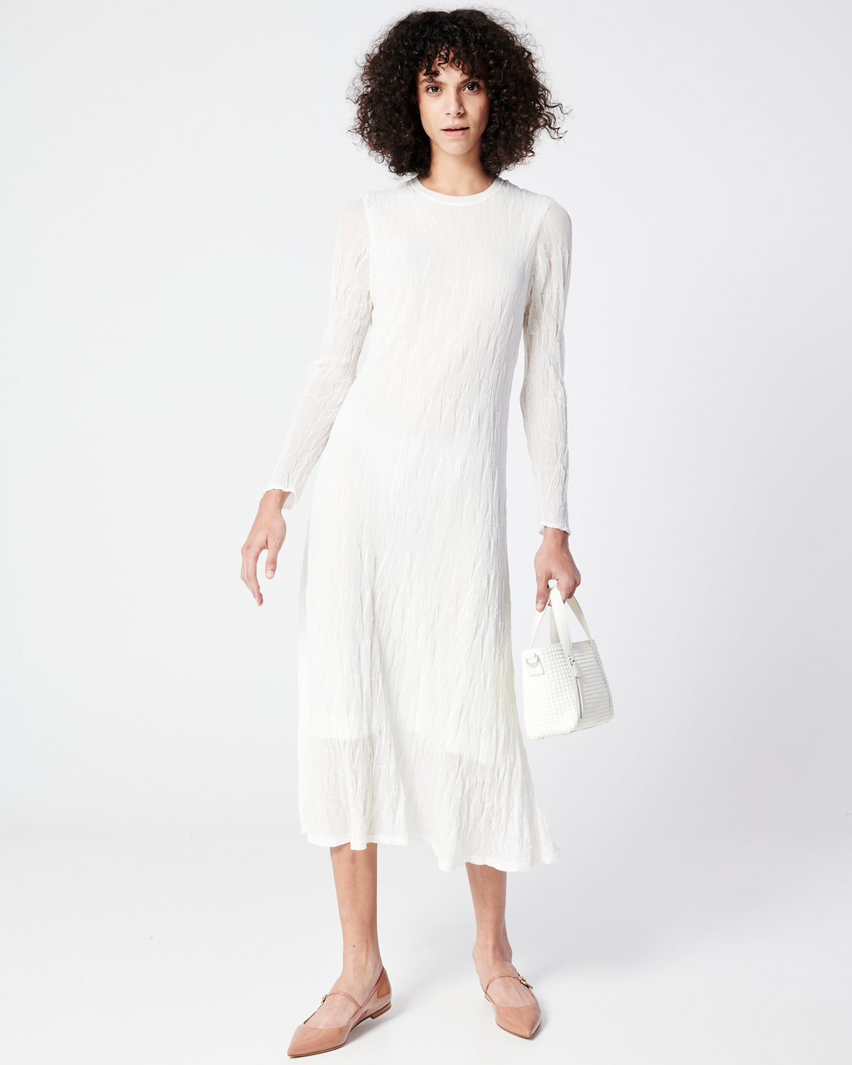 Designer Asagao Cotton Stretch Knit Midi Dress - ecru #editorial