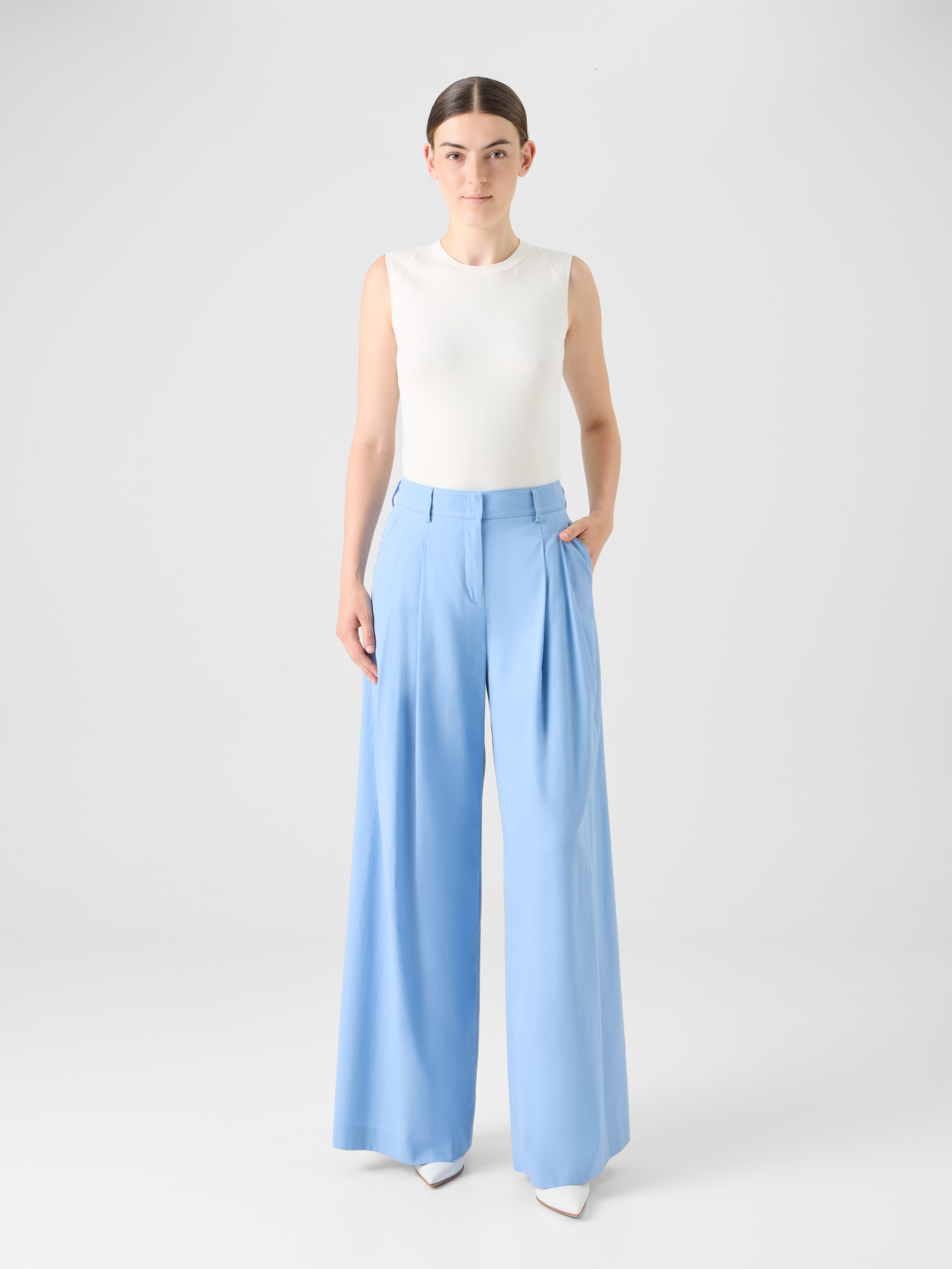 Designer Sleeveless Knit Top in Silk Stretch - ecru 
