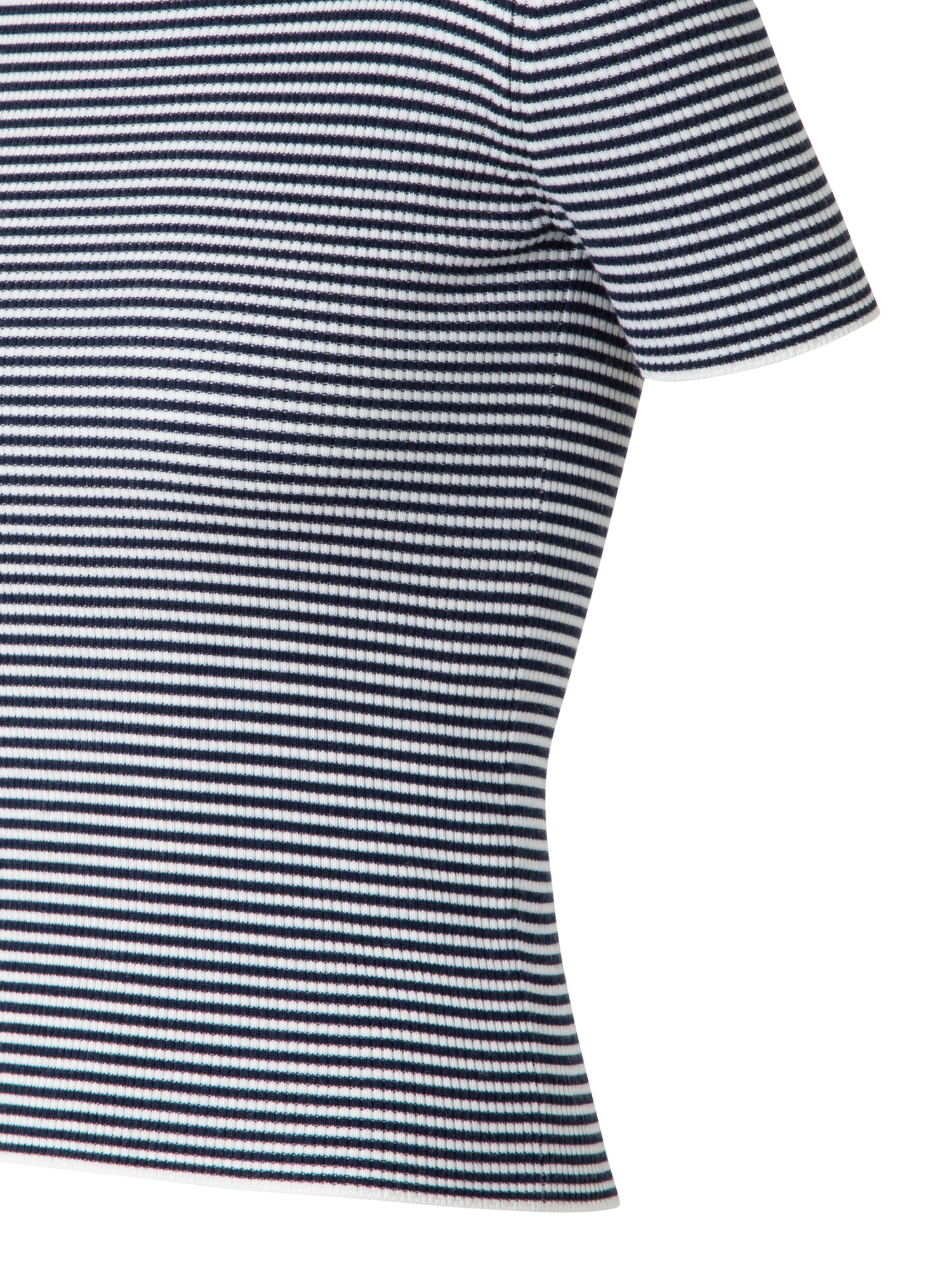 Designer Short Sleeve Sweater in Striped Virgin Wool  - navy - blue - multicolor