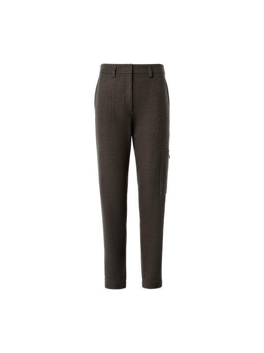 Designer Tapered Felted Wool Jersey Cargo Pants - neutral - brown