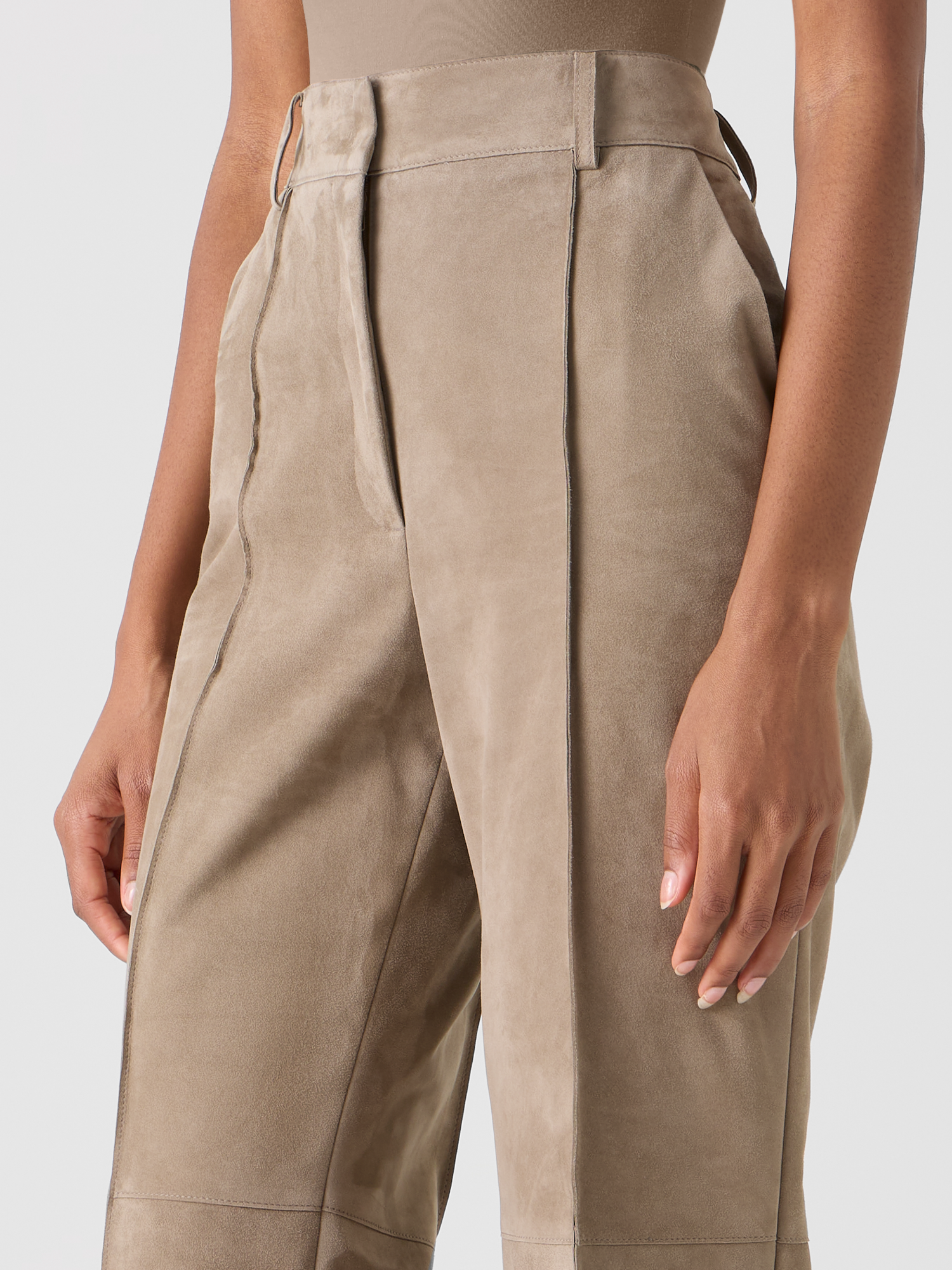 Designer Florine Straight Wide Suede Pants - beige - neutral 