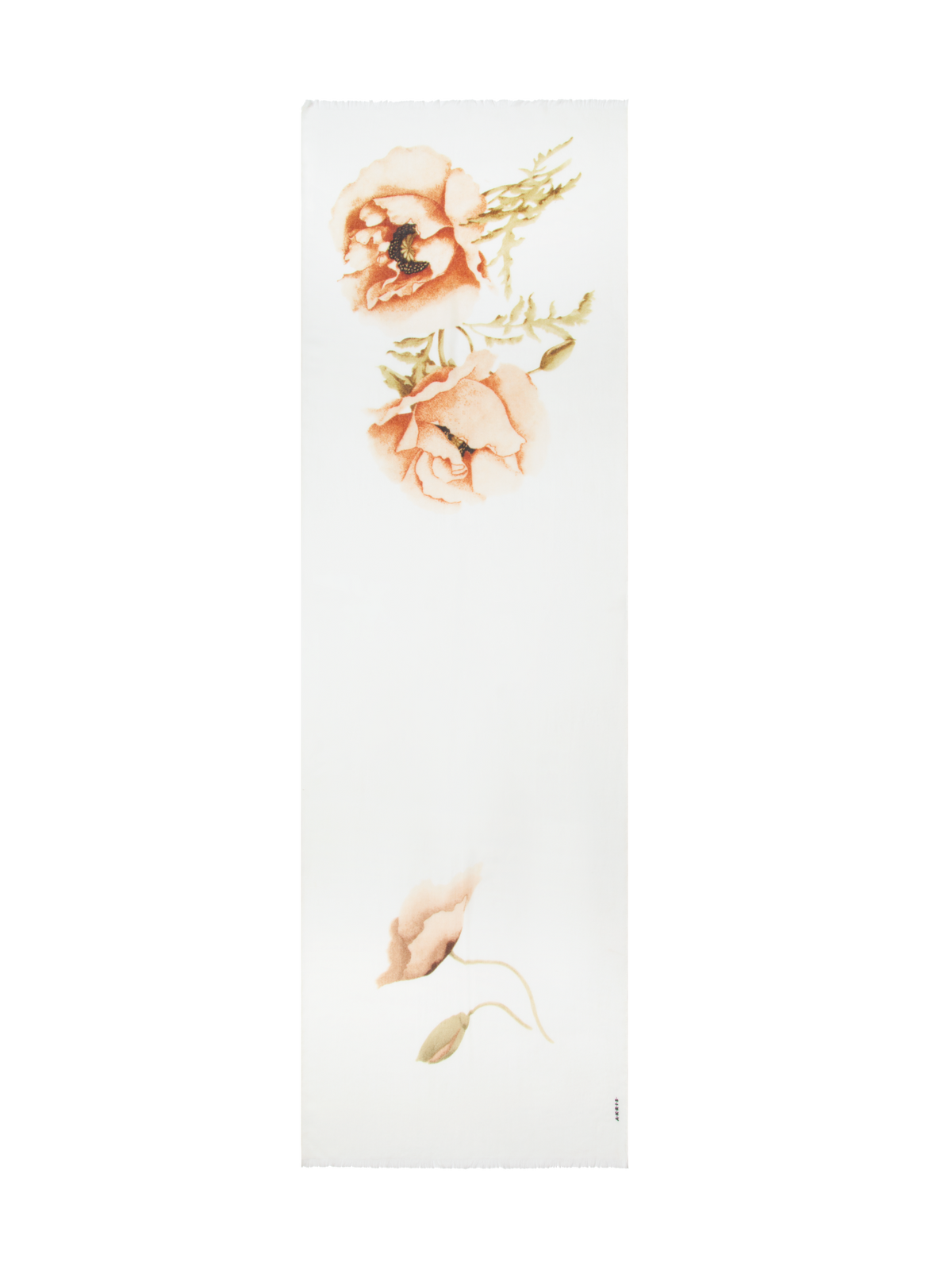 Designer Cashmere Silk Scarf with Placed Anemone Print - neutral - pastel - multicolor - ecru - white