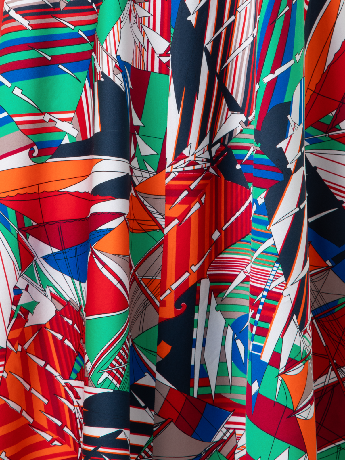 Designer Flared Cotton Midi Skirt with Sea Clipper Print - multicolor