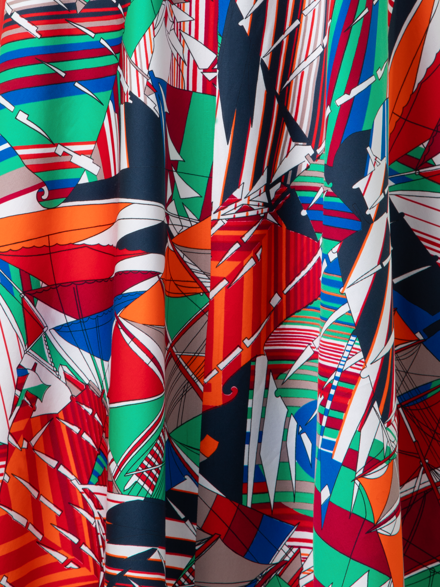 Designer Flared Cotton Midi Skirt with Sea Clipper Print - multicolor