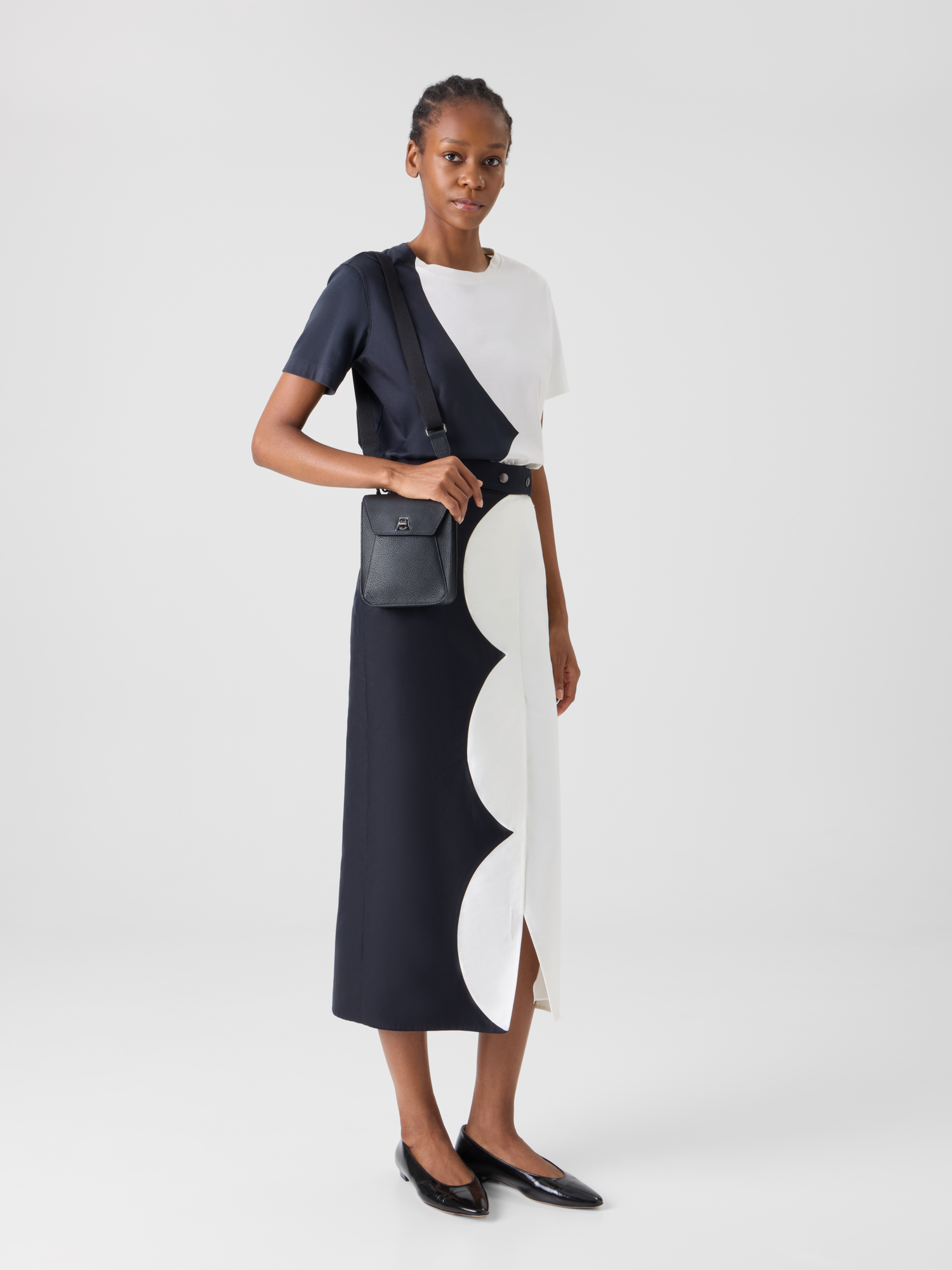 Designer Midi Skirt with Wrap Look and Cloud Print - multicolor 