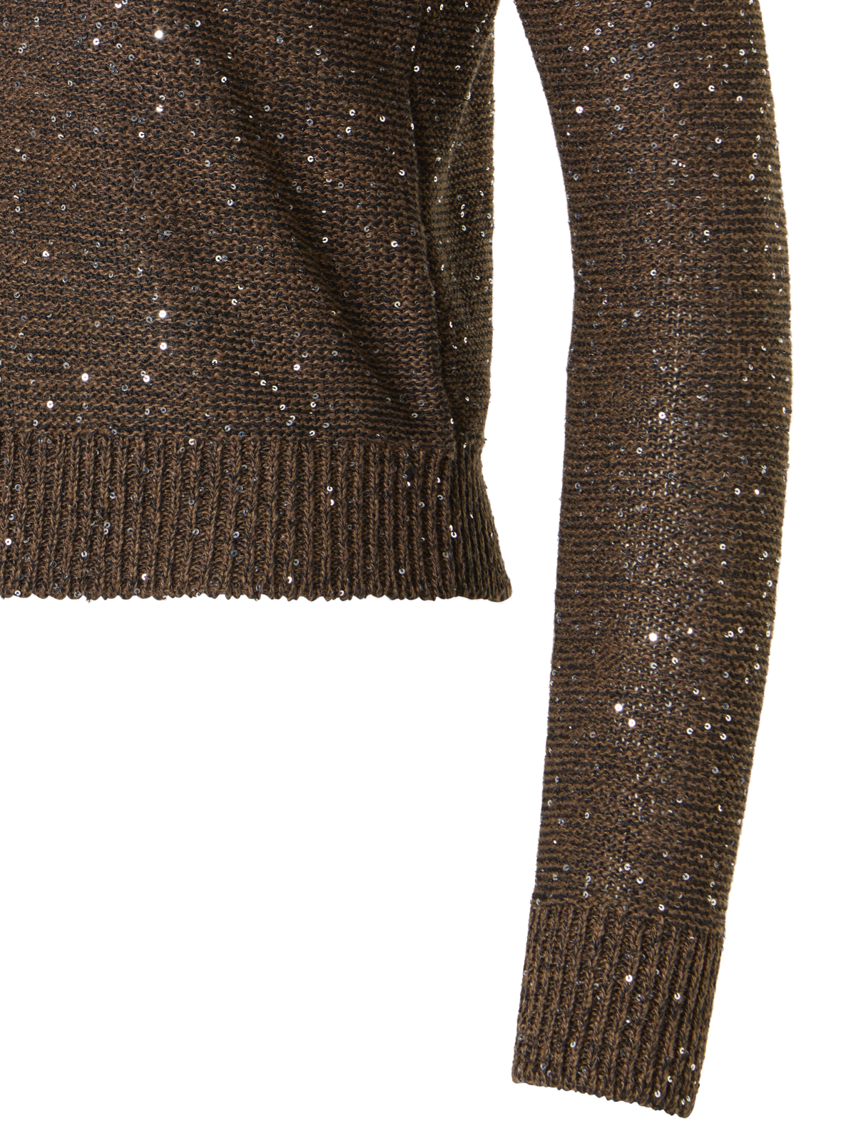 Designer Knit Sweater in Linen Cotton with Micro Sequins - brown