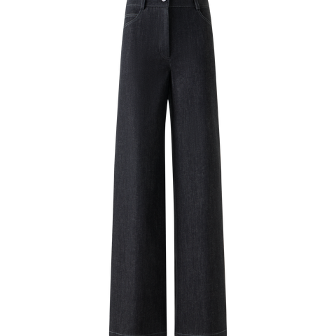 Wide Stretch Cotton Denim Pants