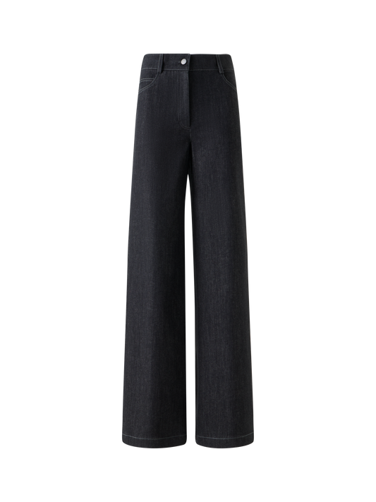 Designer Wide Stretch Cotton Denim Pants - black - neutral