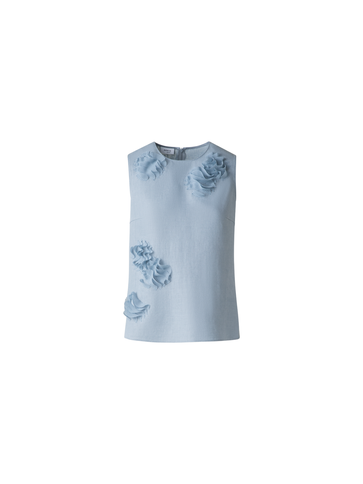 Designer Linen Blouse with 3D Carnation Detail - pastel - blue