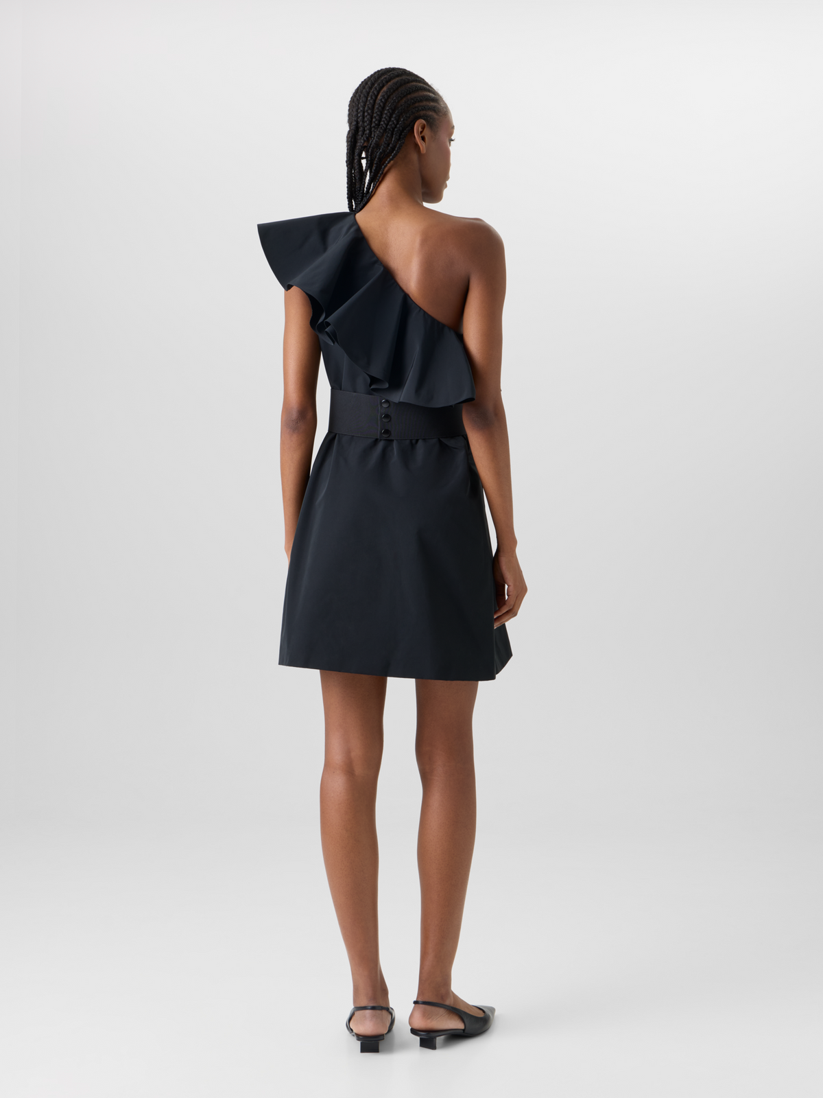 Designer Cotton-Blend Taffeta One-Shoulder Dress - black #editorial