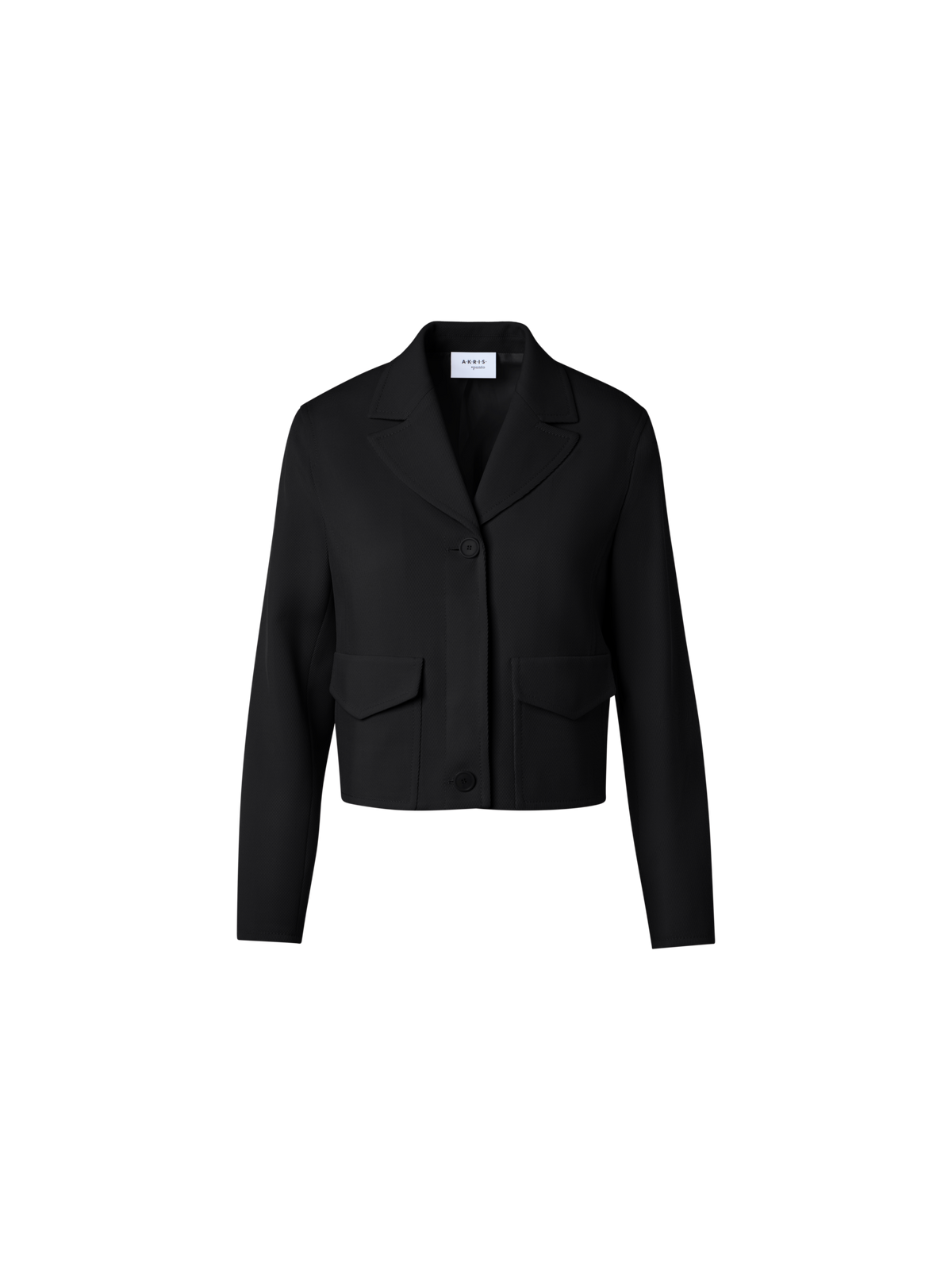 Designer Boxy Lapel Jacket in Wool Tricotine - black