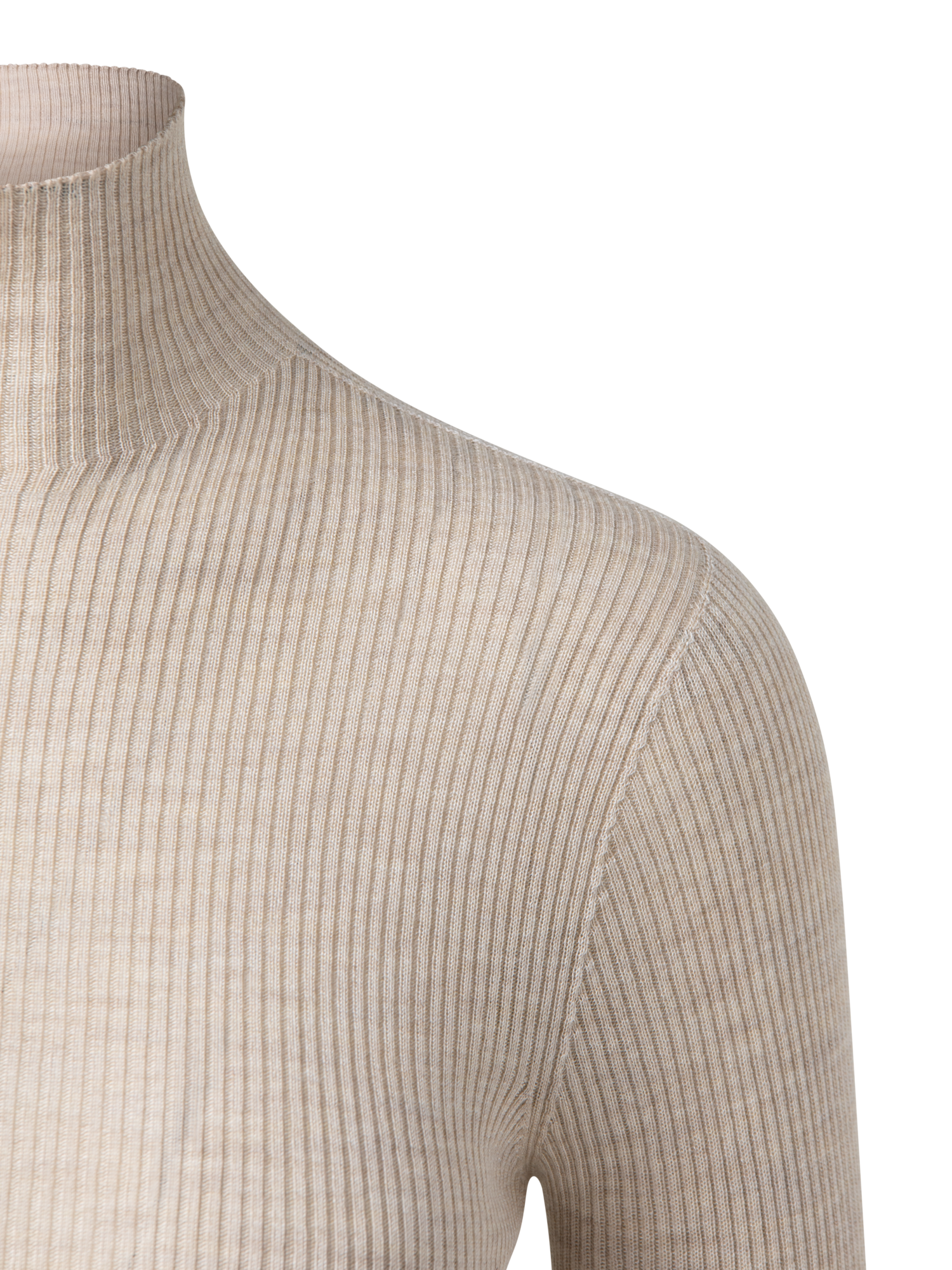 Designer Cashmere Silk Fine Rib Mockneck - neutral - beige