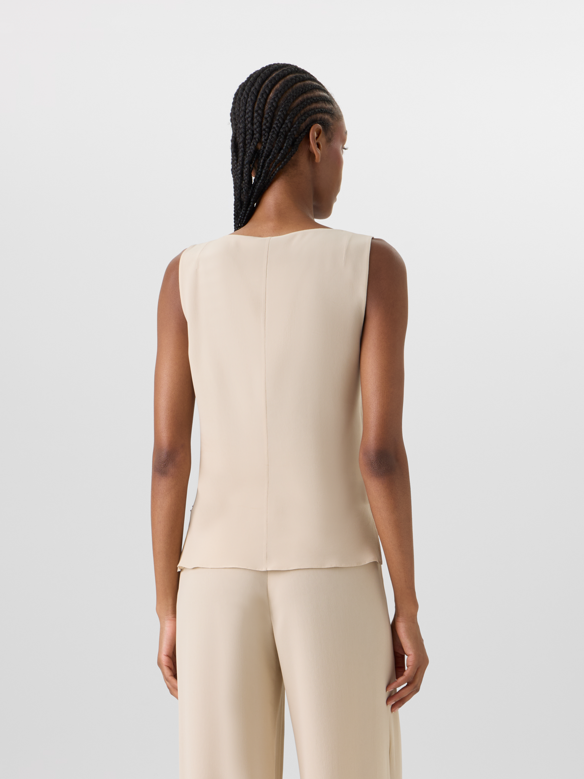 Designer Sleeveless Silk Georgette Tank Top - beige #editorial