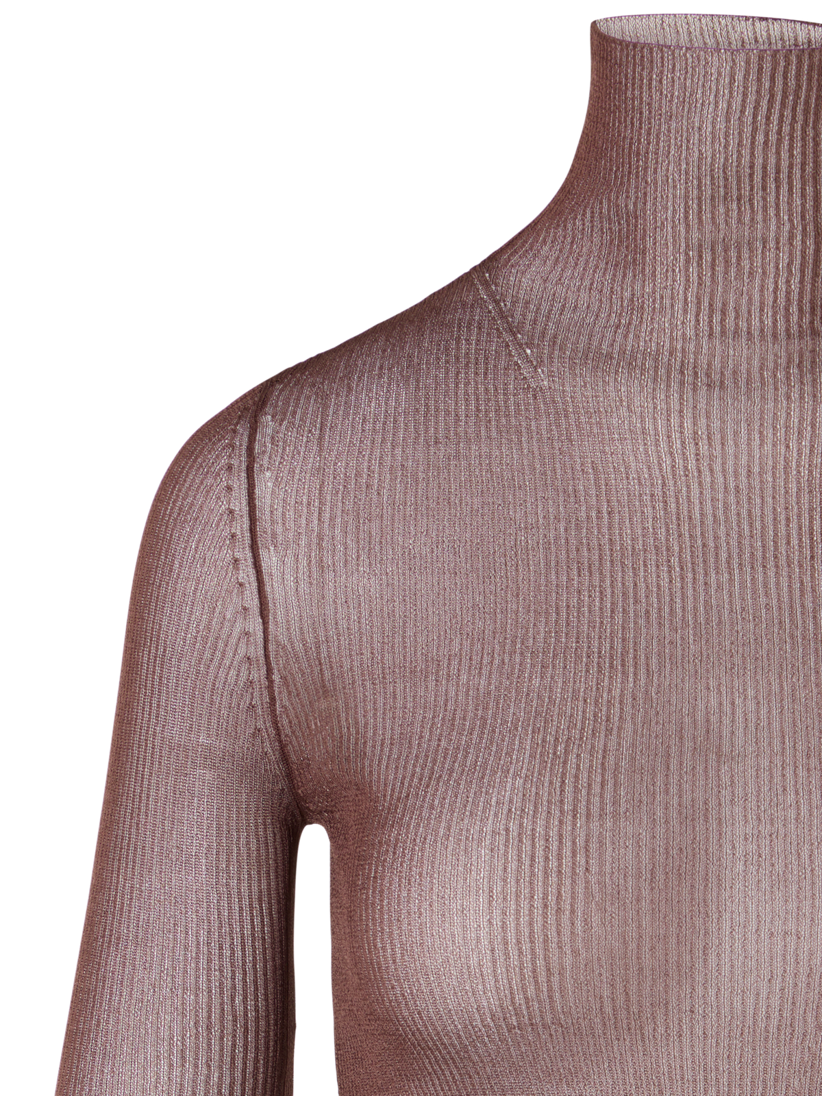 Designer Transparent Silk Fine Rib Sweater with Thumb Holes - brown