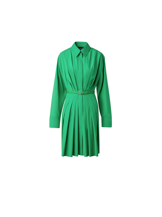 Designer Pleated Cotton Shirt Dress - green