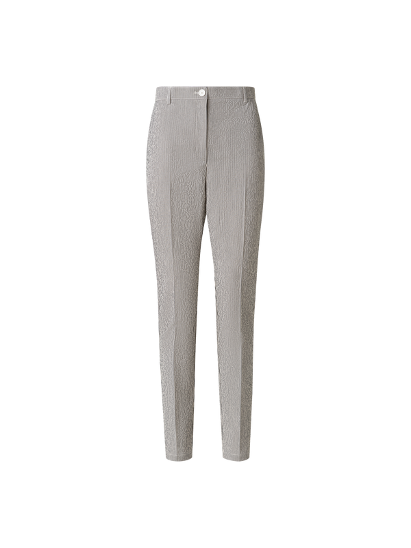 Designer Tapered Pants in Striped Cotton Seersucker - black - multicolor - ecru - white