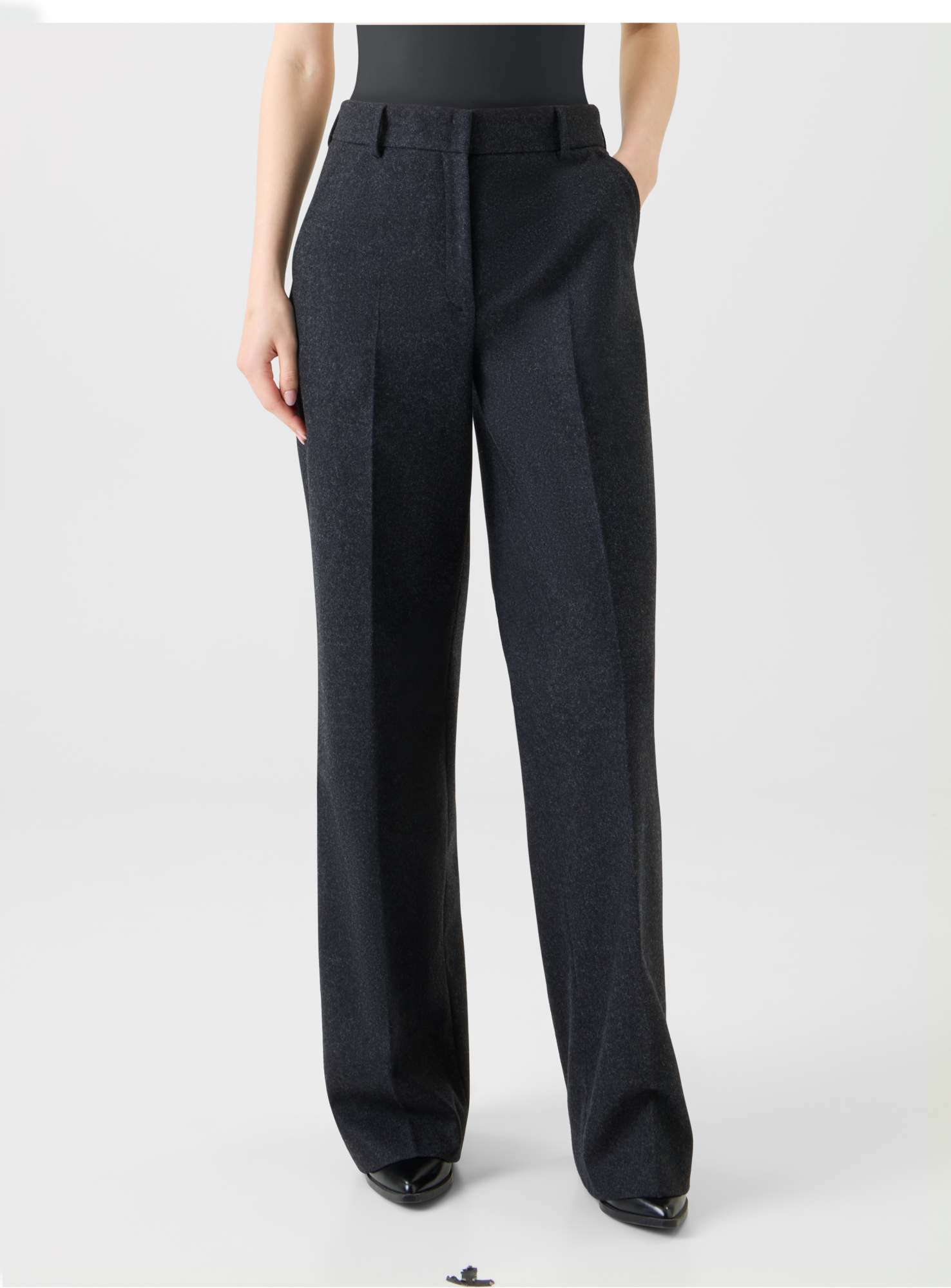 Designer Wide Straight Wool Flannel Pants - neutral - grey 