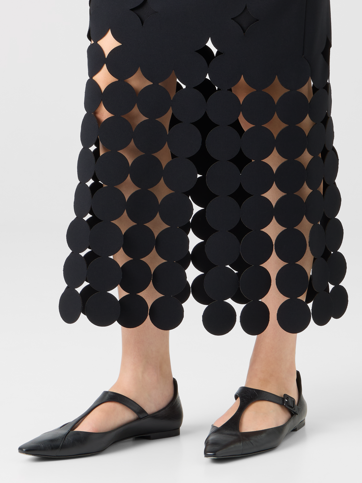 Designer Dropping Dot Cut-Out Jersey Midi Skirt - black 