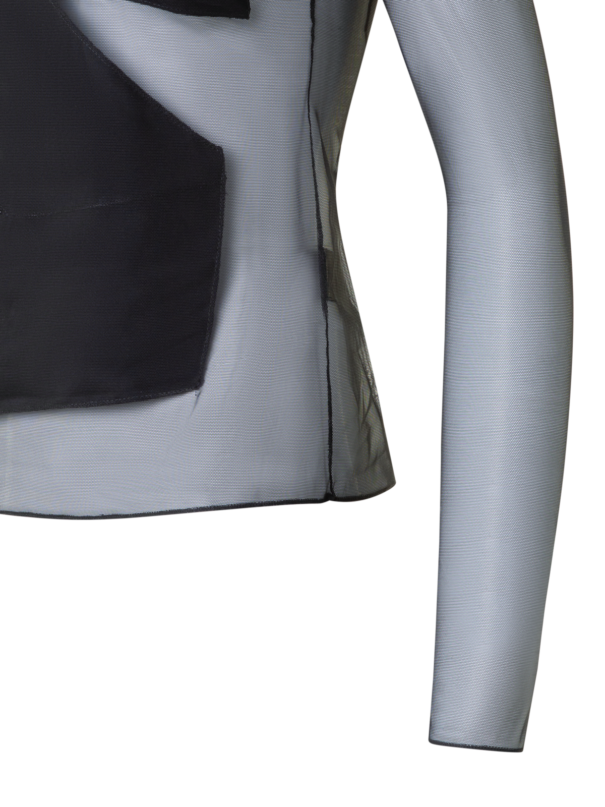 Designer Sheer Fitted Mock Neck Top with Zigzag Detail - black - neutral