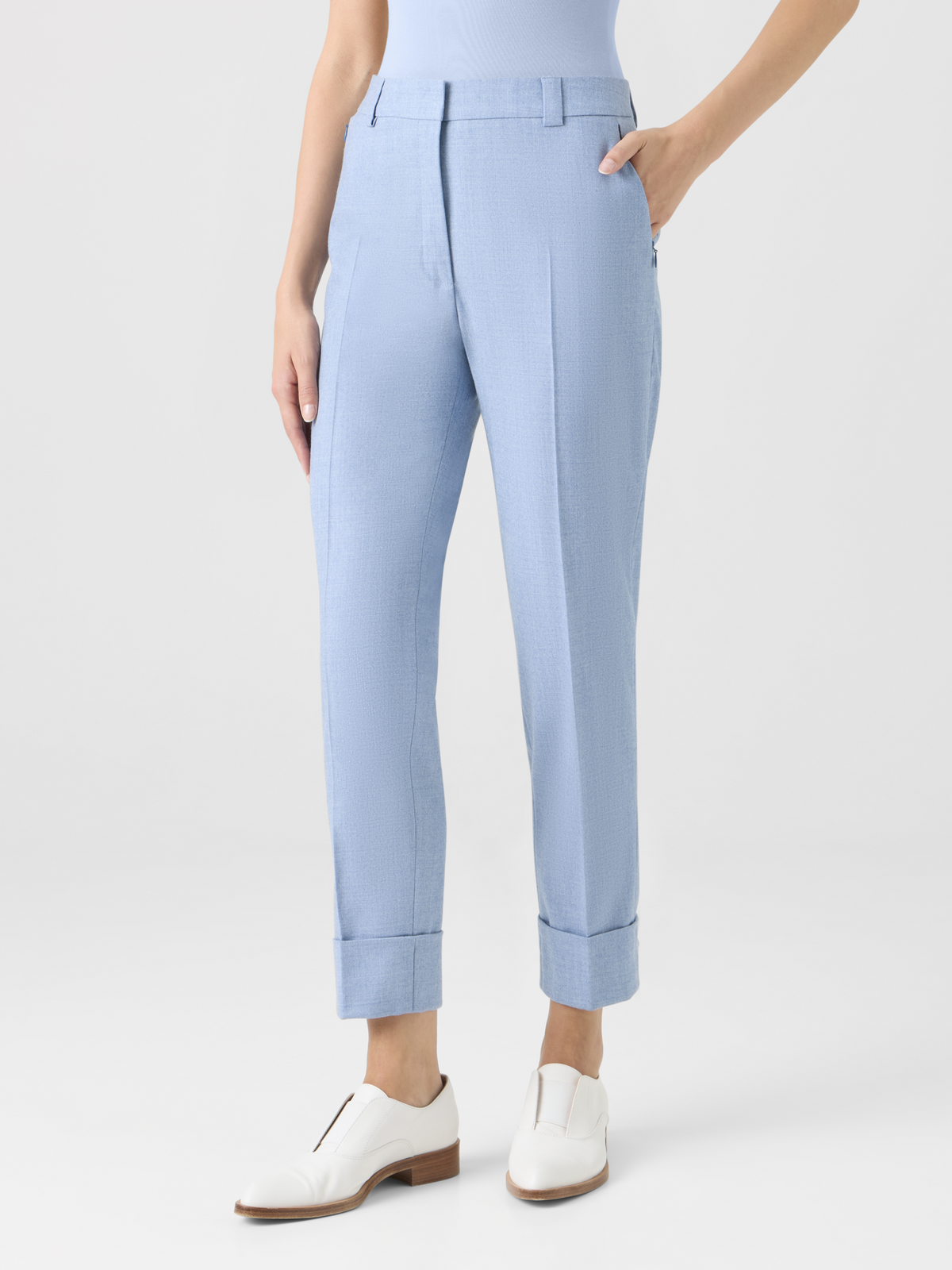 Designer Cropped Tapered Wool Flannel Pants - blue #editorial