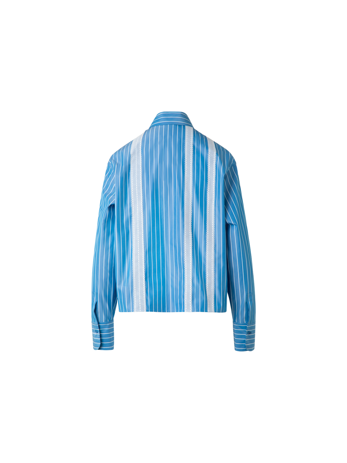Designer Boxy Blouse in Striped Cotton with Mesh Tape - blue - multicolor
