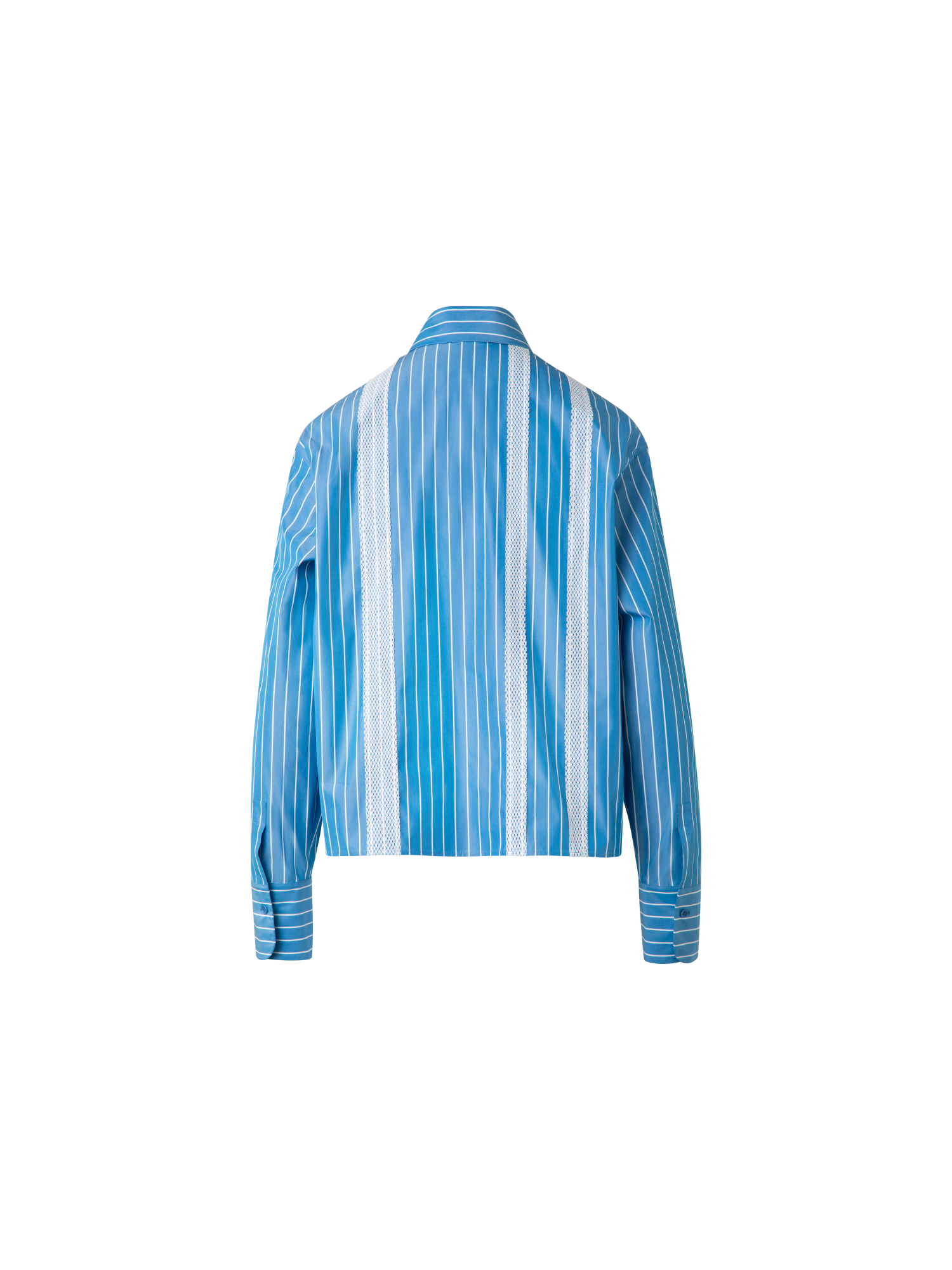 Designer Boxy Blouse in Striped Cotton with Mesh Tape - blue - multicolor