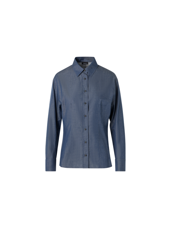 Designer Long-Sleeve Sea Island Cotton Shirt - blue