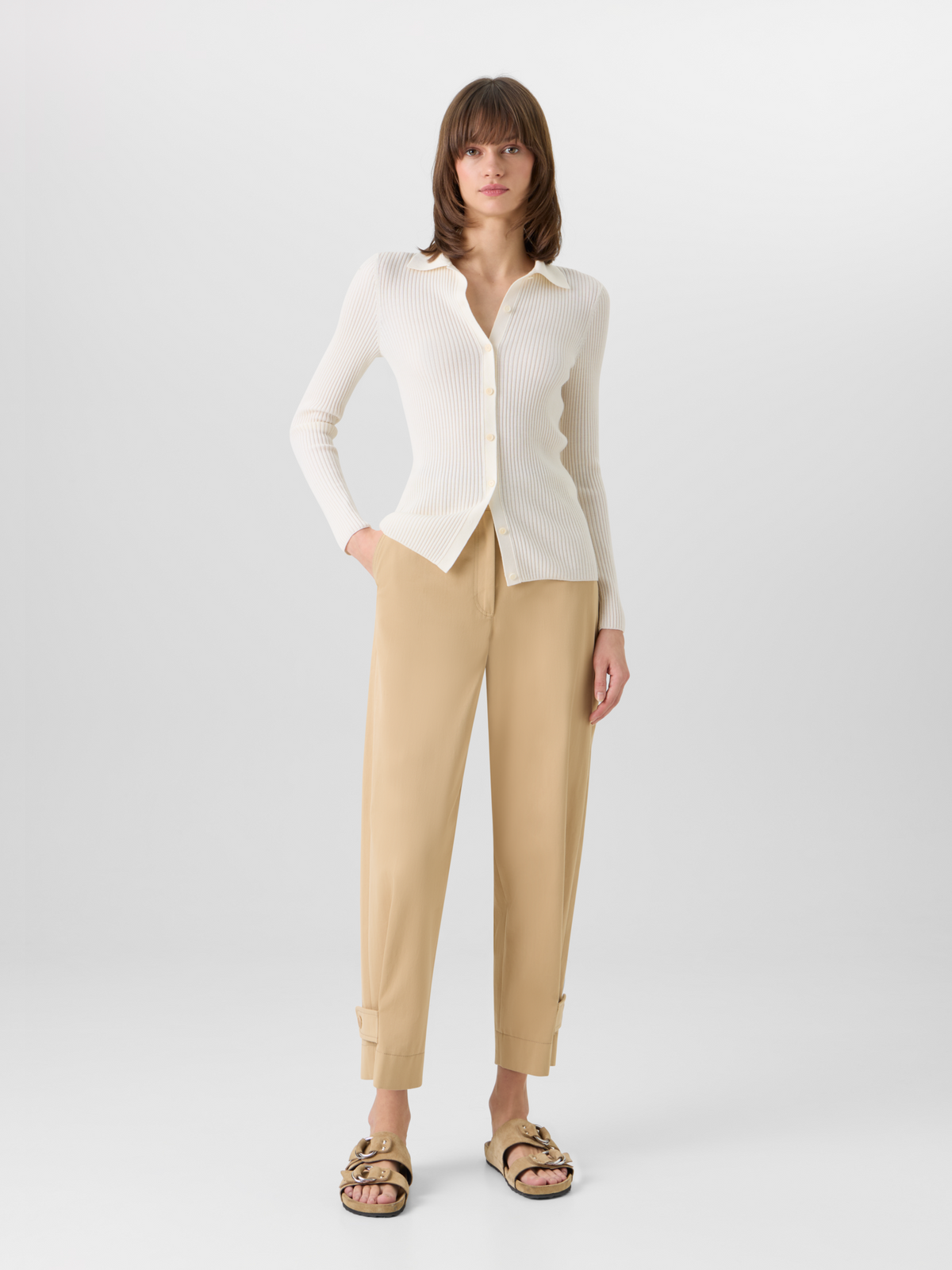 Designer Long-Sleeve Merino Wool Knit Sweater - ecru #editorial