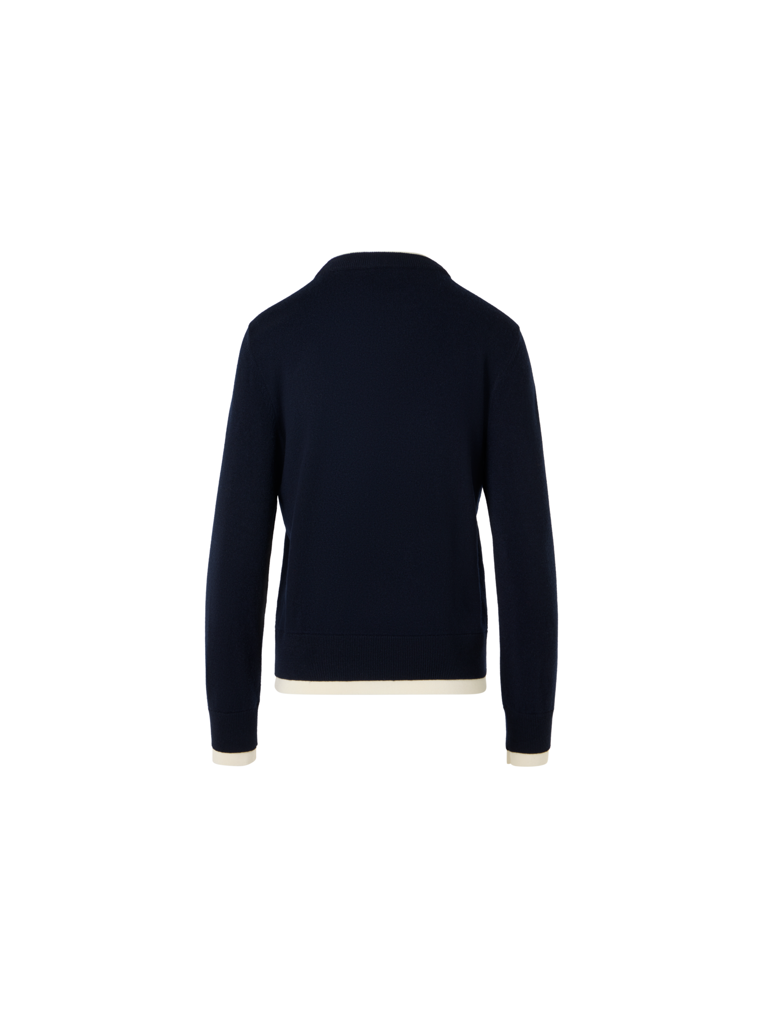 Designer Wool Cashmere Sweater with V-Neck Trompe l'Oeil - navy