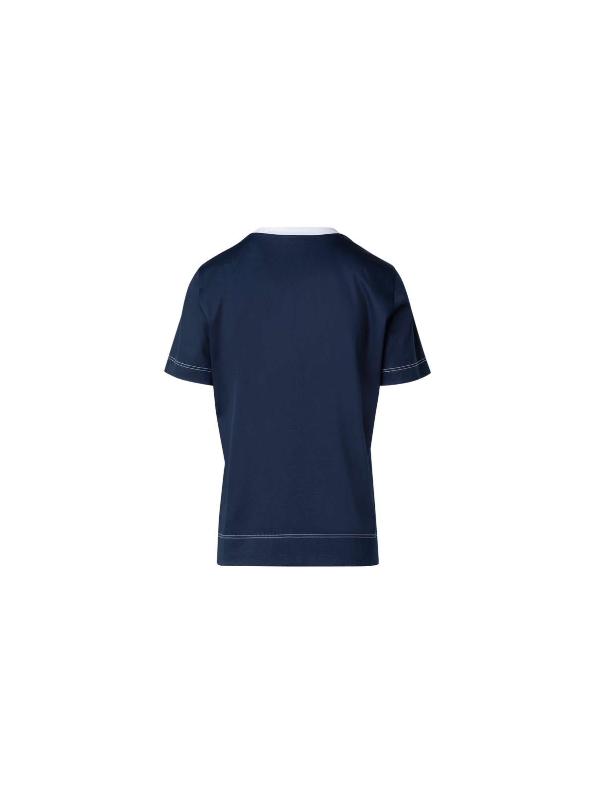 Designer Cotton Jersey T-Shirt with Contrast Neck Trim - navy - blue