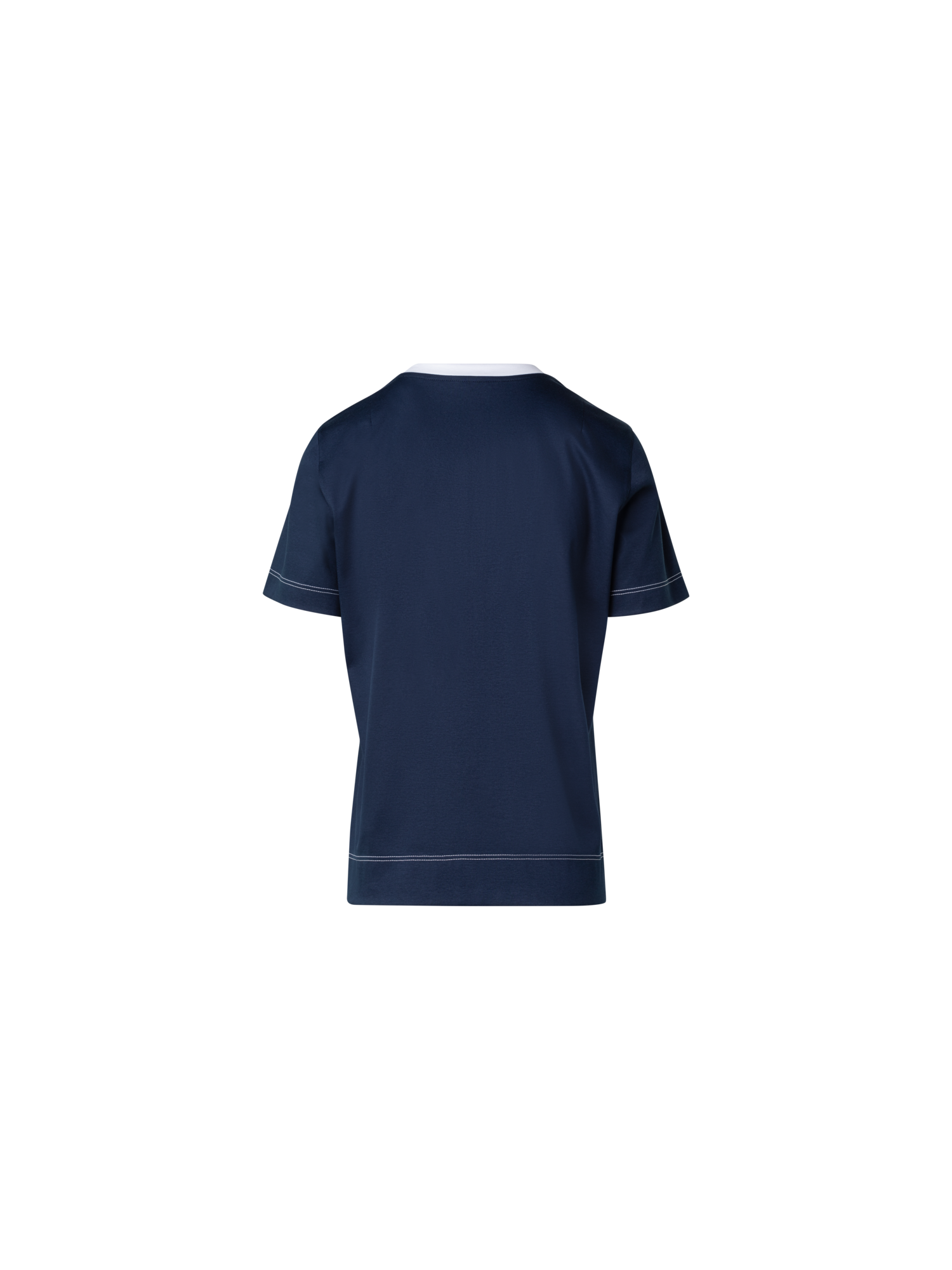 Designer Cotton Jersey T-Shirt with Contrast Neck Trim - navy - blue