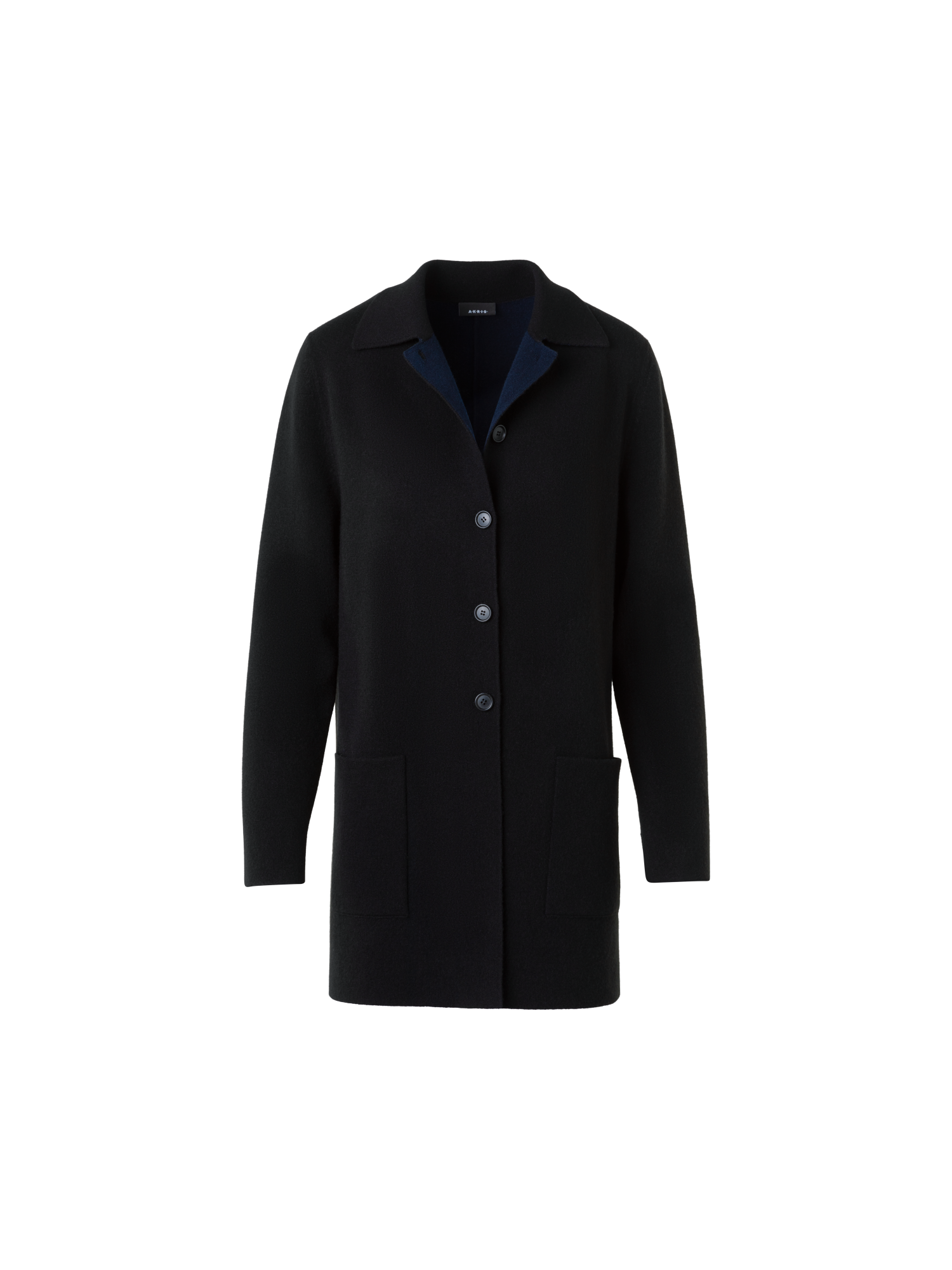 Designer Short Bi-Color A-Line Cashmere Double-Face Coat - neutral - navy - blue