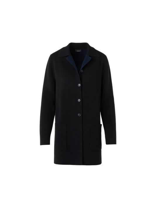 Designer Short Bi-Color A-Line Cashmere Double-Face Coat - neutral - navy - blue