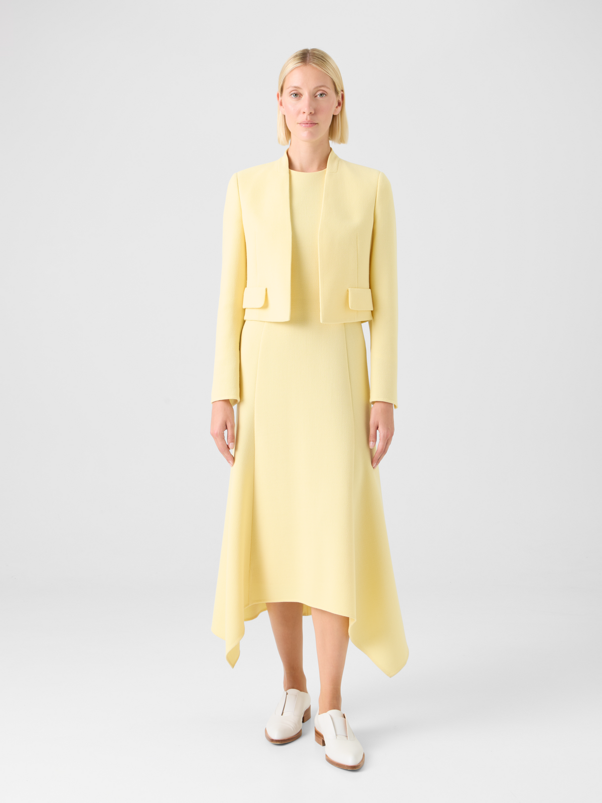 Designer Short Wool Crêpe Double-Face Jacket - yellow #editorial