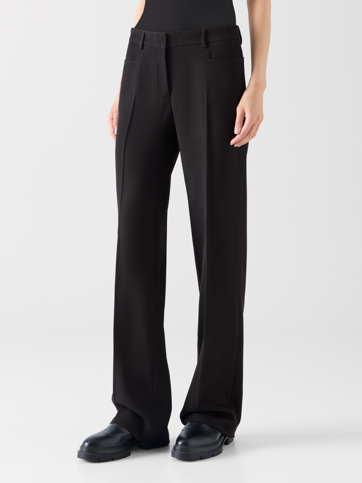 Designer Wool Tricotine Pants with Front Piping - brown #editorial