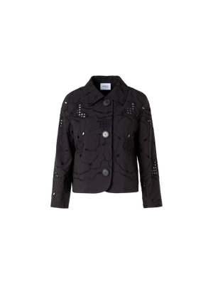 Designer Long-Sleeve Shiny Crinkle Faux-Leather Short Jacket - black