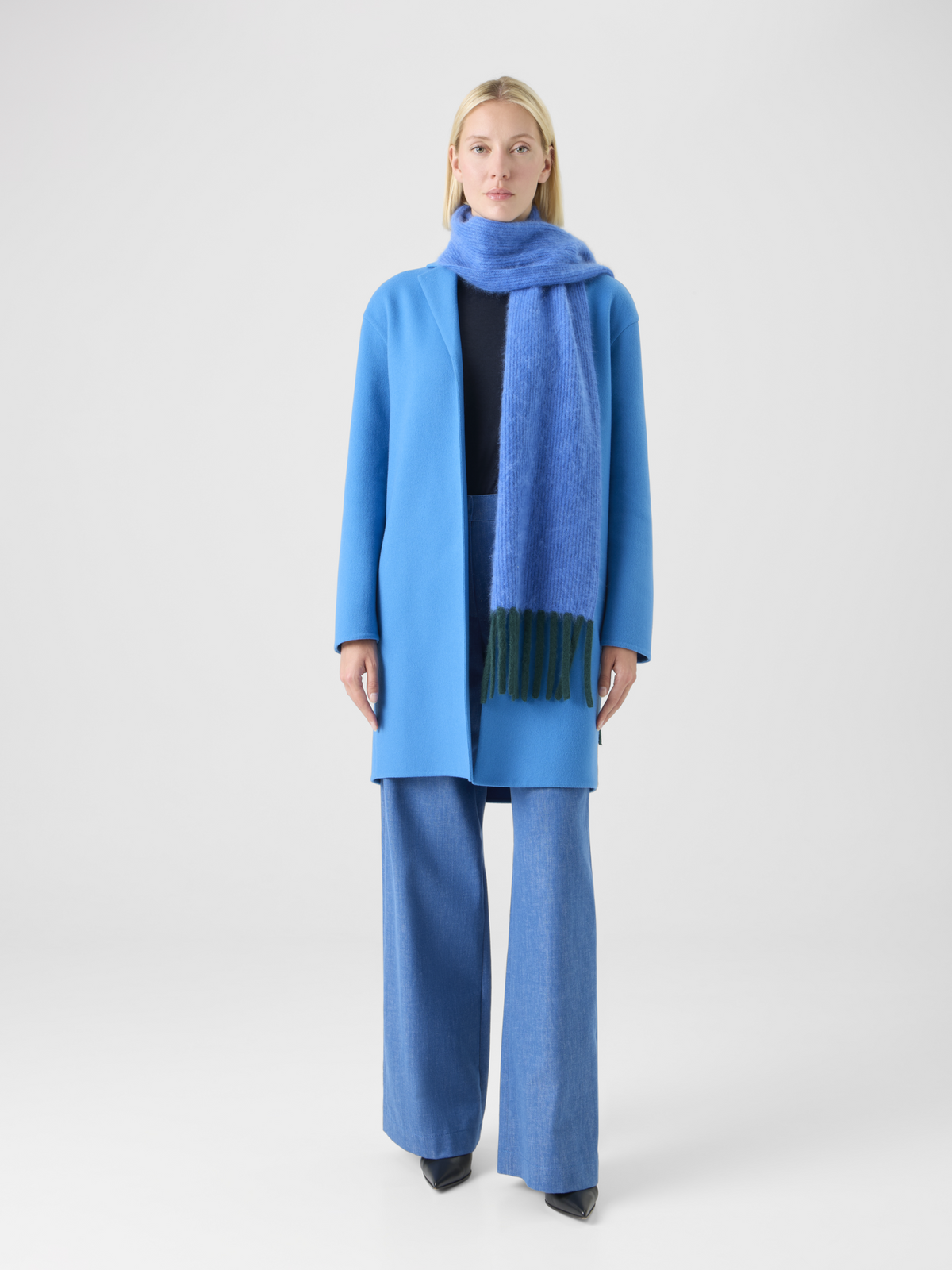 Designer Bi-Color Cloud Cashmere Scarf with Fringes - blue #editorial