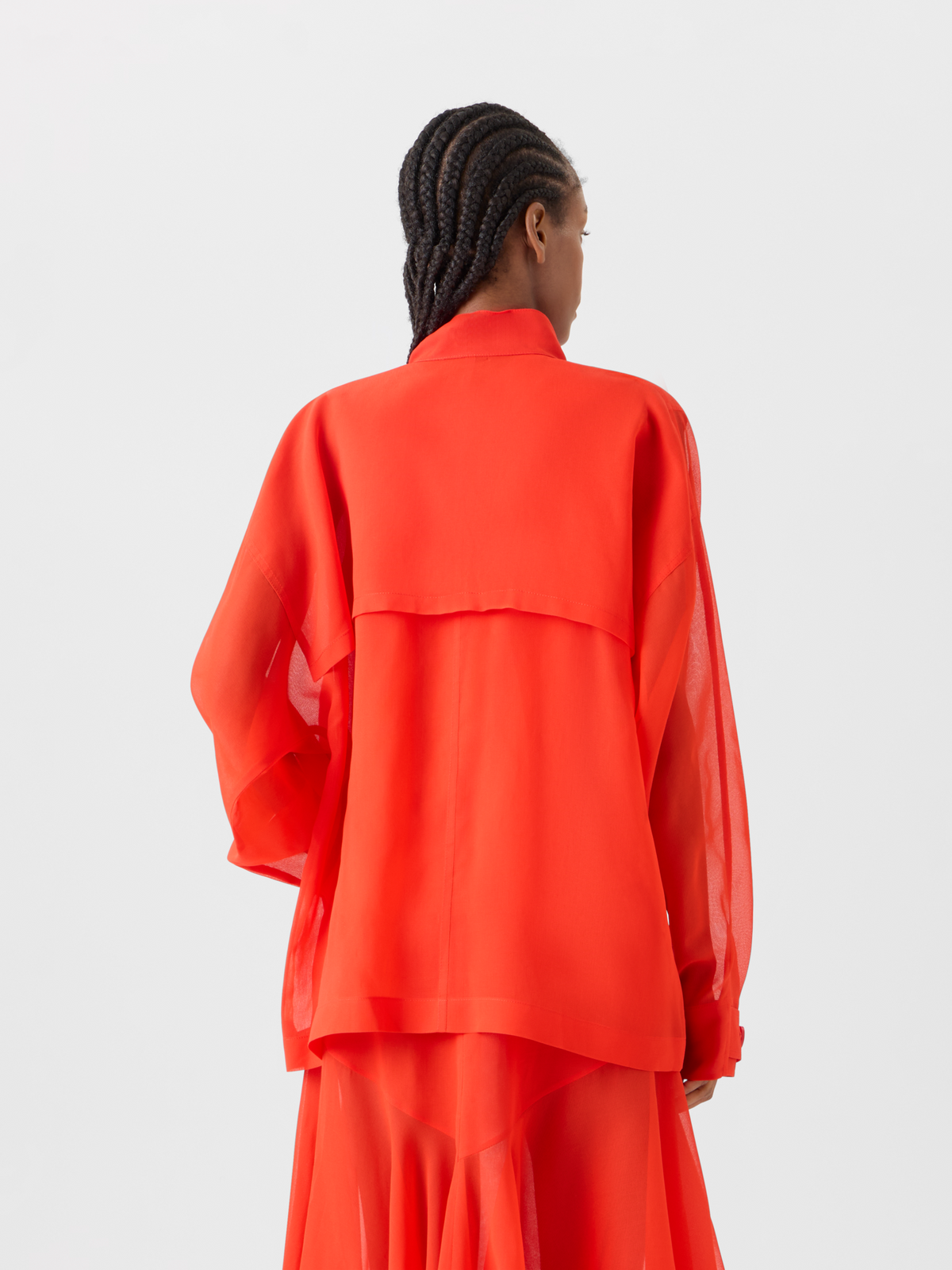 Designer Huma Oversize Parka Jacket in Silk Organza - red #editorial