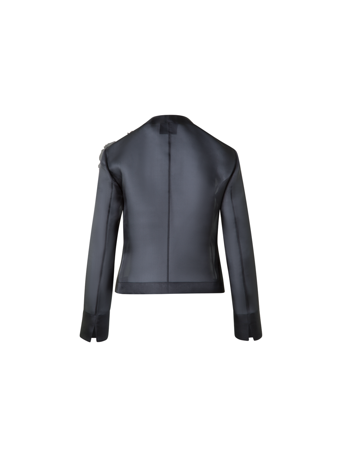 Designer Cropped Silk Jacket with 3D Organza Anemone - black - neutral
