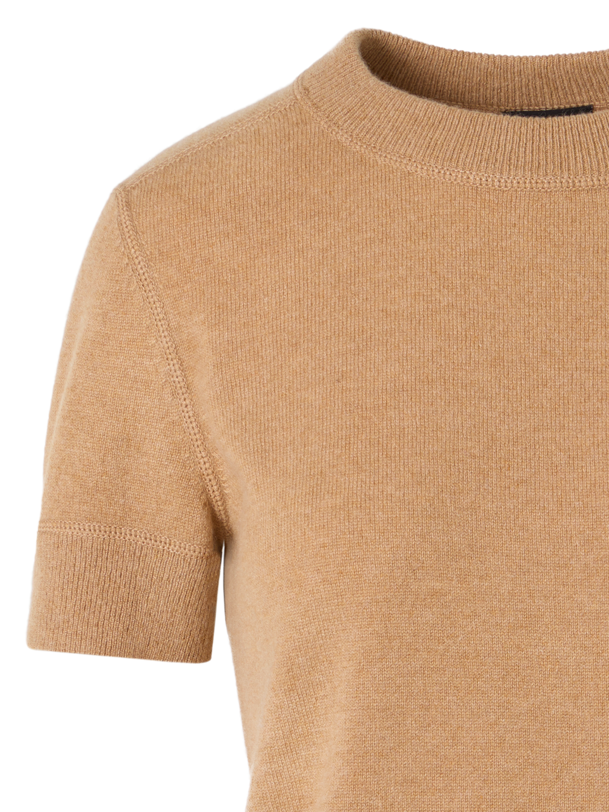 Designer Short-Sleeve Cashmere Knit Sweater - brown