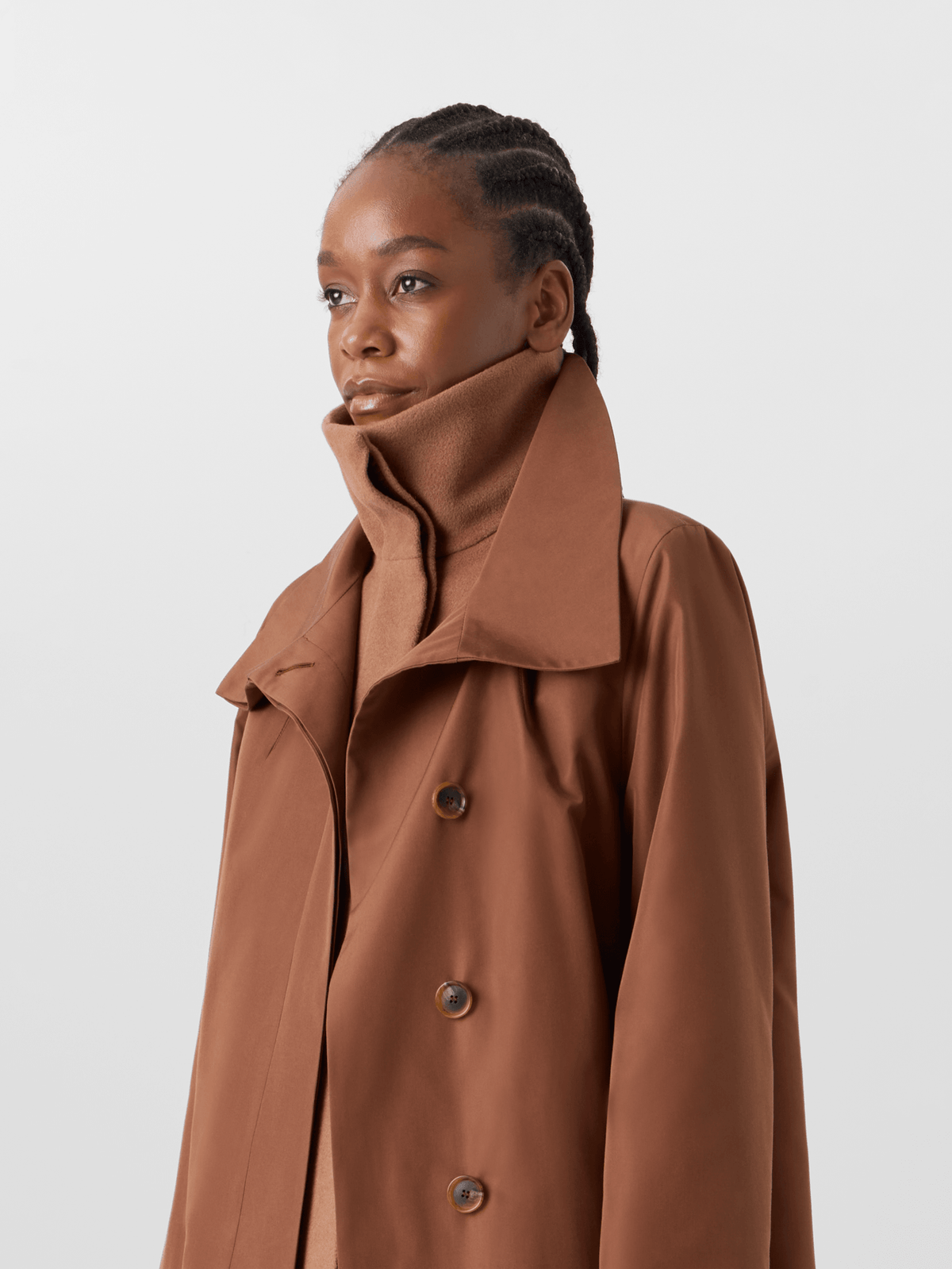 Designer Two-in-One Silk Taffeta Coat with Cashmere Inner - brown #editorial