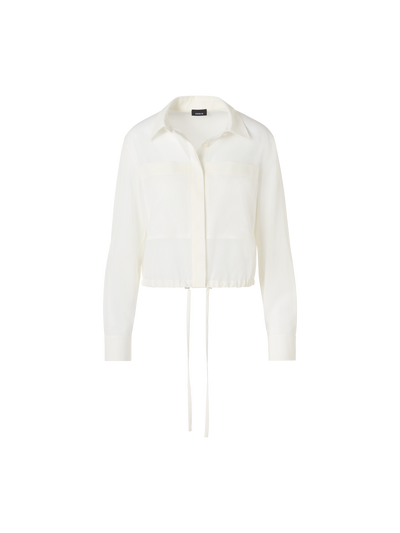 Designer Long-Sleeve Cotton Voile Blouson Shirt - ecru