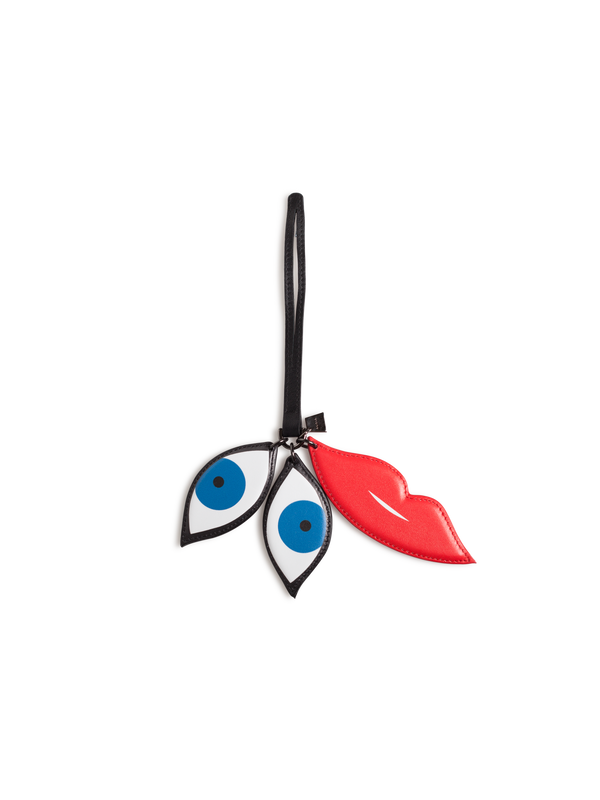 Designer Eyes & Lips Handbag Charm - blue - multicolor - red