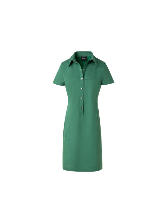 Designer Polo Dress in Cotton Denim Stretch - green