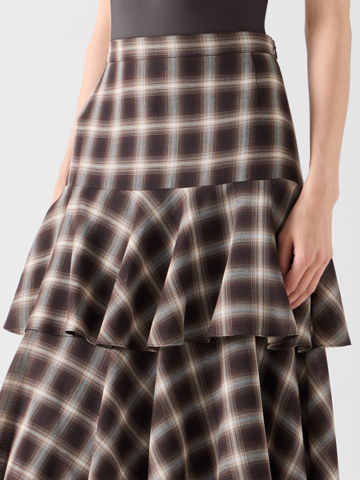 Designer Tiered Midi Skirt in Plaid Shelley - multicolor 